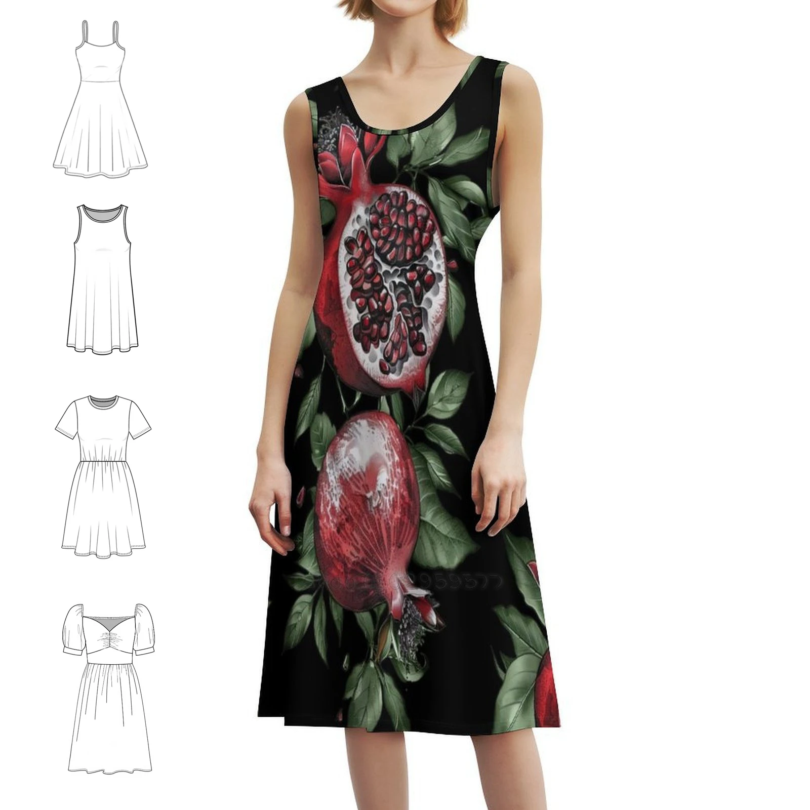 فن قوة الرمان الذي ينفجر مع الحياة! فستان قصير على طراز Preppy للنساء على شكل حرف A فستان يوم كاجوال فضفاض مناسب بالرمان #1