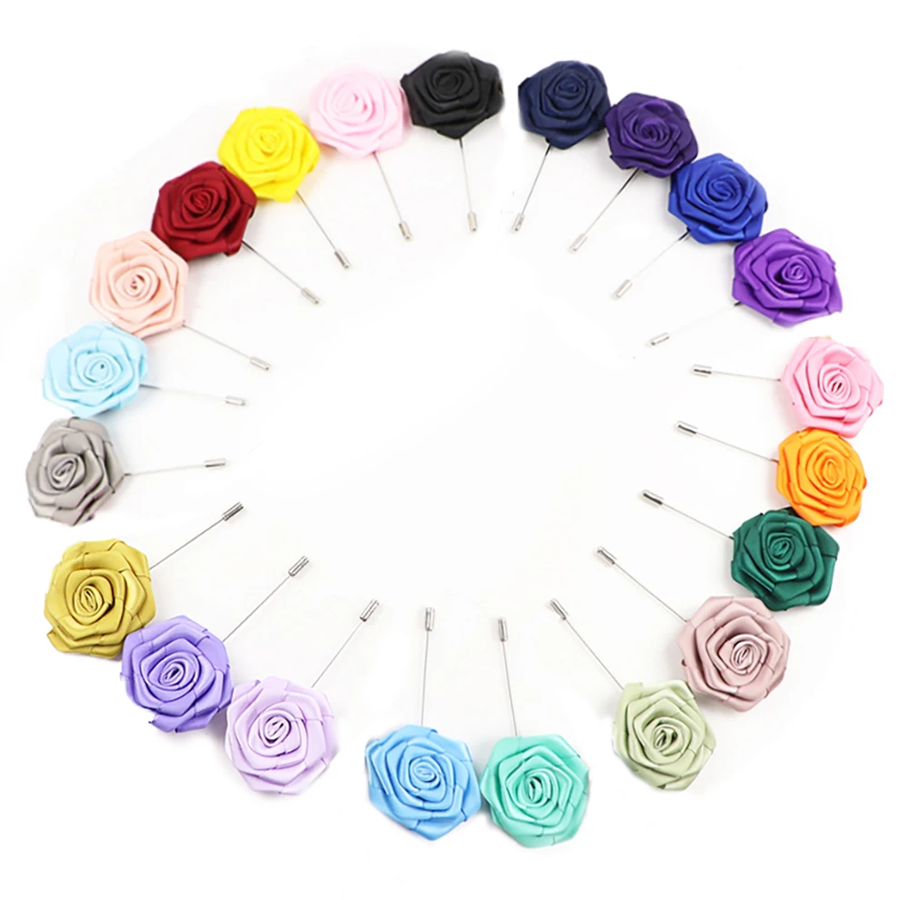 New 34 Color Flower Brooches Men's Handmade Colorful Romantic Brooch Wedding Suit Shirt Collar Lapel Pin Jewelry Accessory Gifts