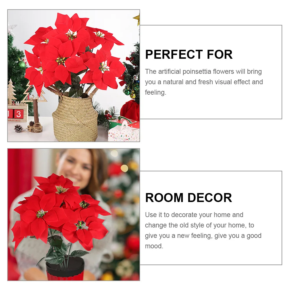 

4Pcs Lifelike Artificial Poinsettia Flowers Real Touch for Elegant Table Setting Home Decor Artificial Poinsettia Flowers