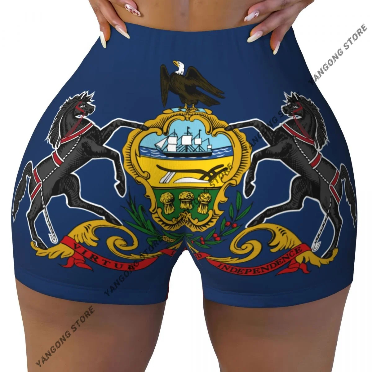 섹시한 타이트한 엉덩이 스포츠 반바지 펜실베니아 플래그 피트니스 여성용 편안한 요가 반바지