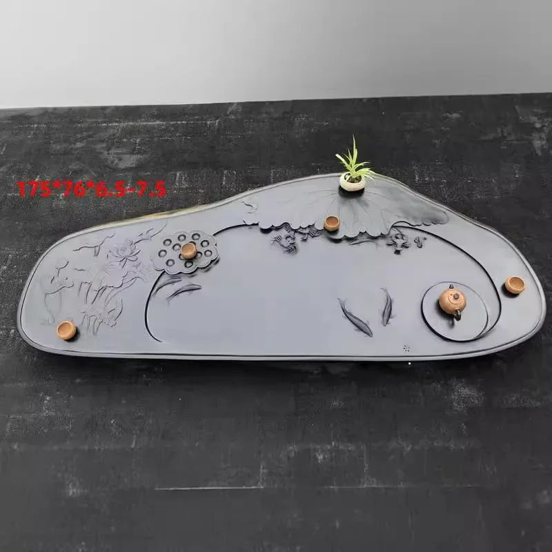 natural stone material tray inkstone black large size sea single layer set mobile  tray black stone tea tray