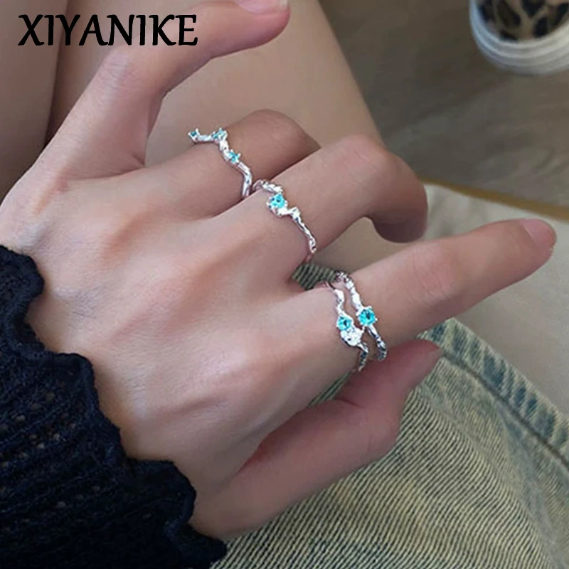 

XIYANIKE Sweet Handmade Blue Zircon Adjustable Finger Rings For Women Fashion New Female Jewelry Gift Party Holiday anillos