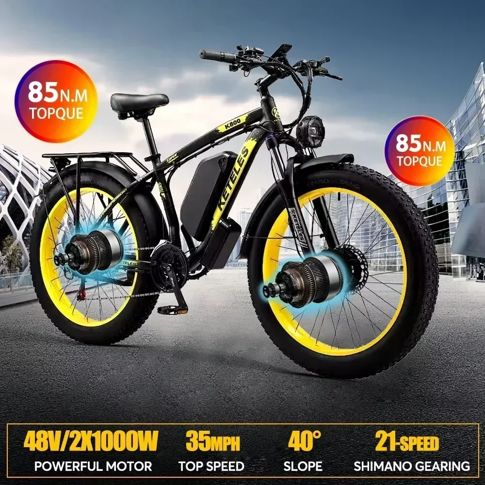 Bici elettrica da 2000 W K800 PRO Doppio motore Bici da 26 pollici Fat Bike 52 V 25 Ah Mountain Ebike Batteria rimovibile Bici elettrica