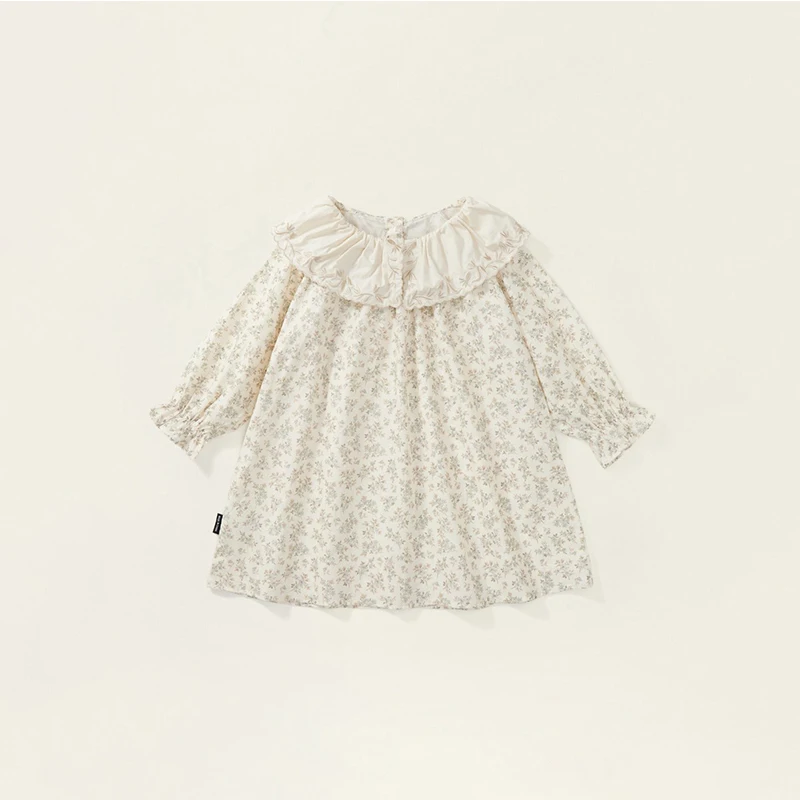 

Korea Fashion Autumn Cotton Cute Floral A-Line Skirt New Beautiful Long Sleeve Vintage Dresses Clothes Girls From 3 To 8 Years