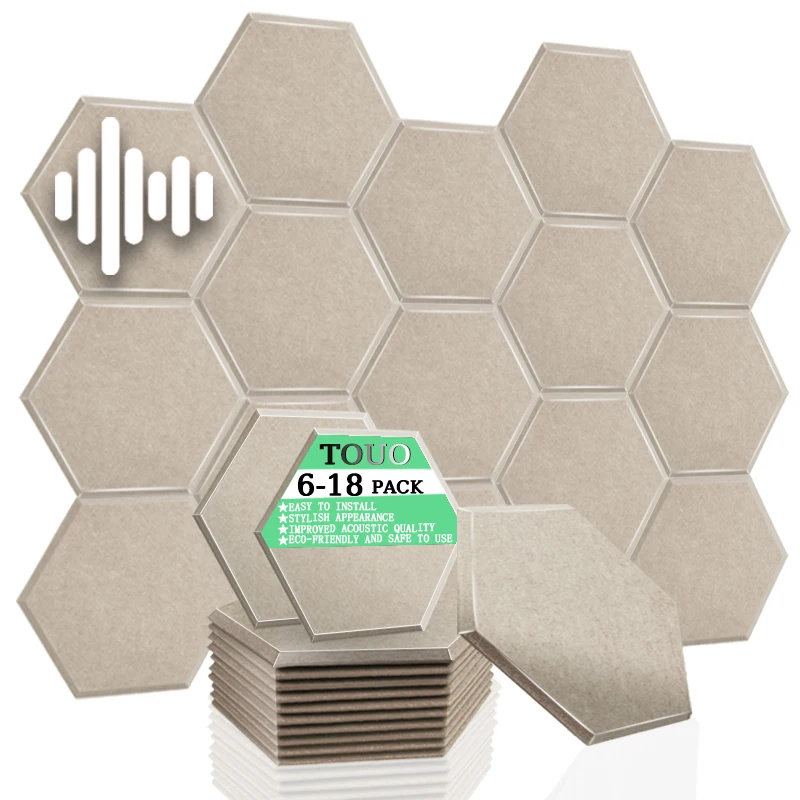 TOUO Hexagon Acoustic Panel 6/12/18 Pcs High Density Sound Insulation Material Sound Absorbing Treatment Room Acoustic Treatment