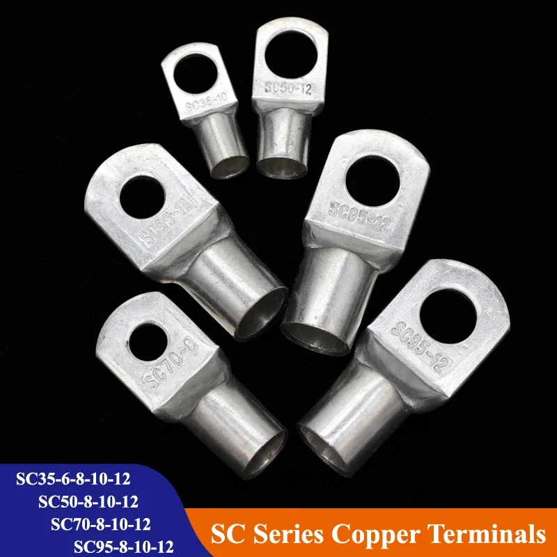 1~ 50pcs SC Series Wire Nose Terminal SC35/50/70/95 Bare Copper Battery Block Lugs Hole ID /6/8/10/12mm Crimp Cable Connector