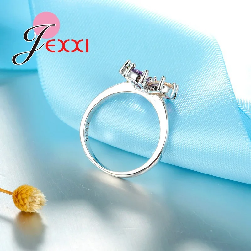 Colorful Water Drop Cubic Zirconia Crystal Bridal Wedding Set For Woman 925 Sterling Silver Earring Necklace Rings Sets