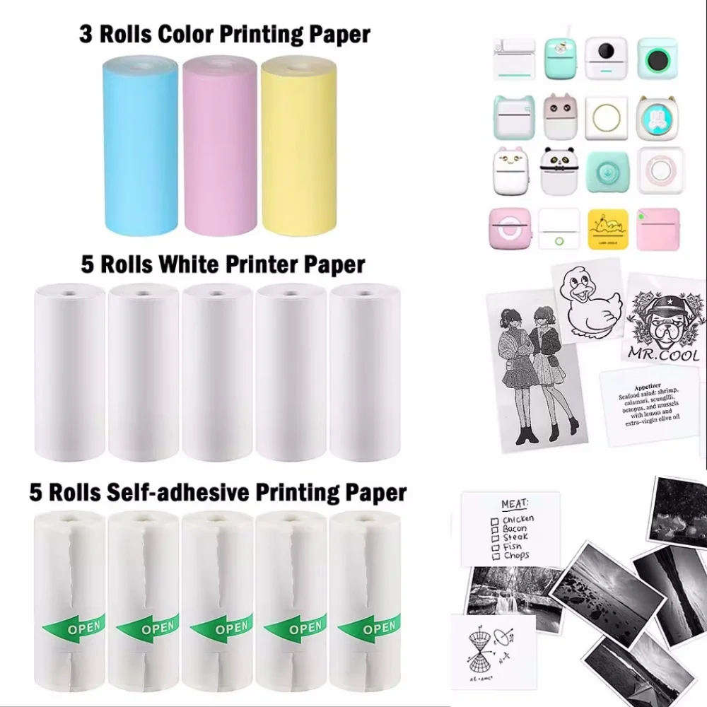 

Mini Printer Paper Thermal Label Sticker Colorful Adhesive Self-adhesive Paper for Wireless Bluetooth Photo Inkless Printer 57mm