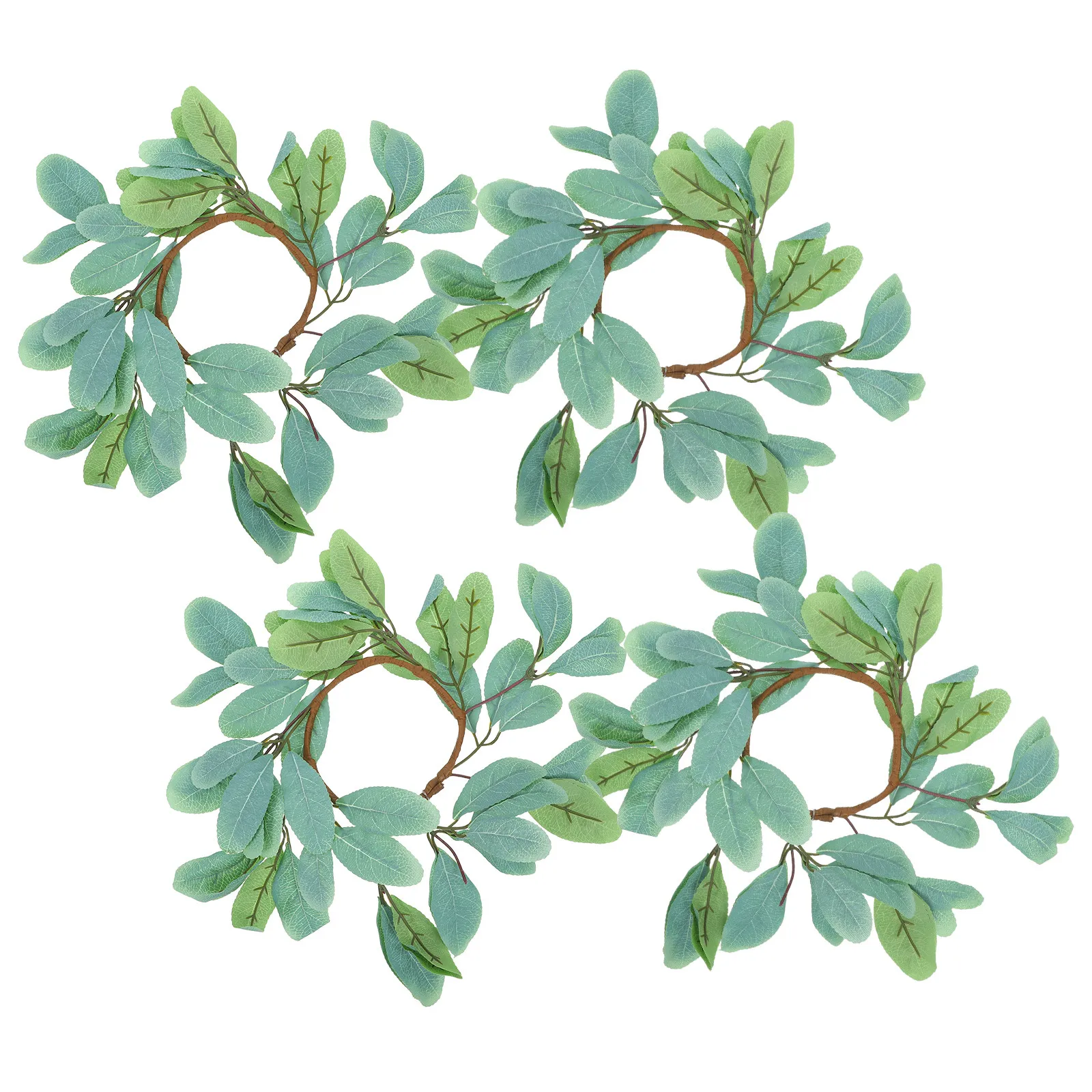 4Pcs Artificial Leaves Rings Mini Boho Wreaths Greenery Pillar Holder Easter Spring Wedding Party Table Decoration