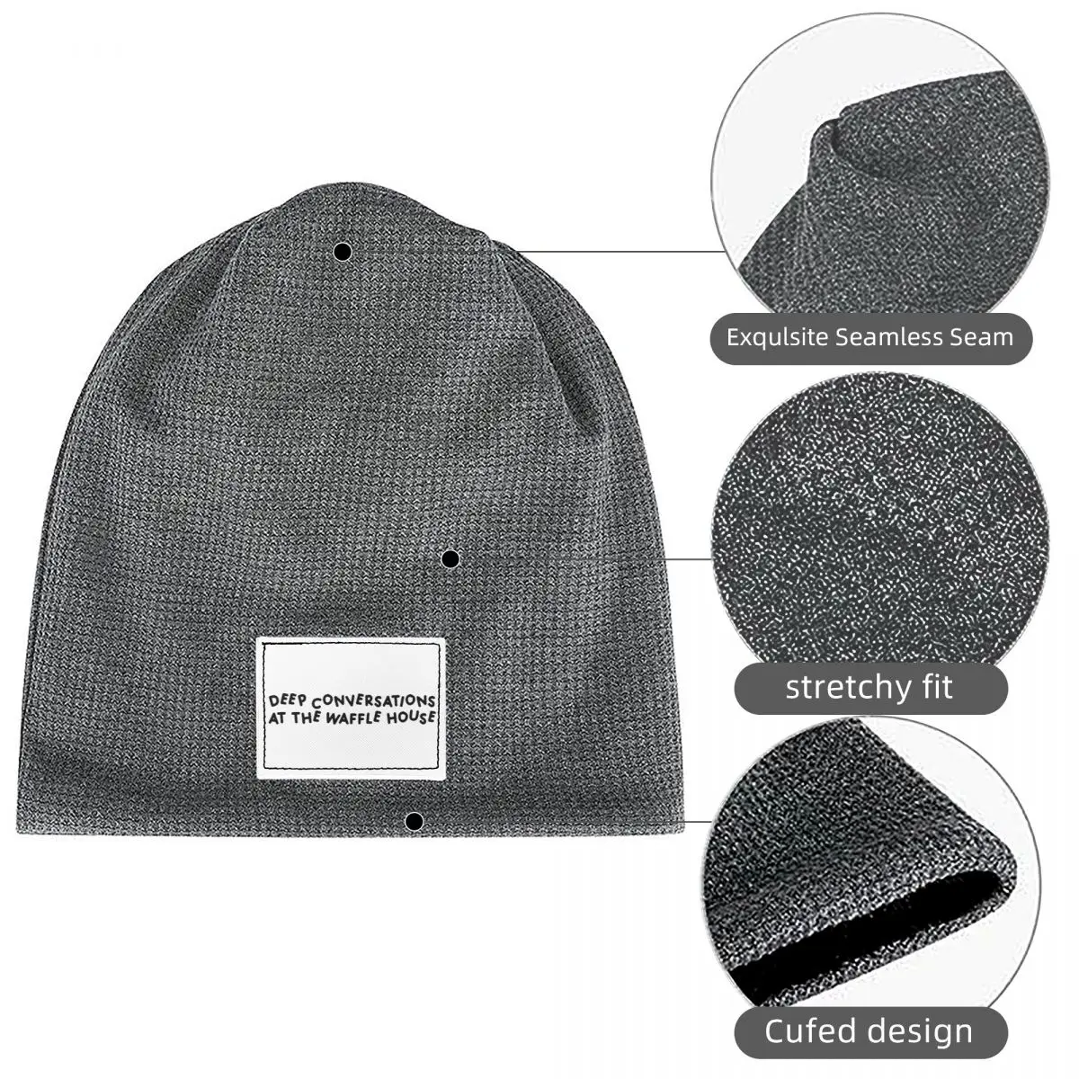 Waffle House Jonas Brothers Waffle Knit Fleece Lined Beanie with PU Leather Patch Unisex Warm Winter Soft Cap