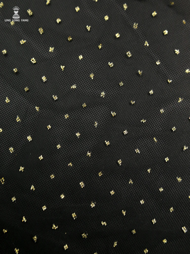 Black Hot Gold Dot Mesh Fabric Transparent Lace Gold Sprinkling Dress Sewing Accessories Handmade DIY Clothing Designer Fabric