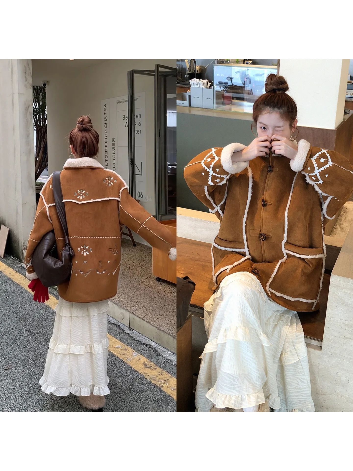 Rouge Celebri agneau fourrure Jaet femmes décontracté coton manteau couleur café coton rembourré beau et attrayant ort vêtements d'extérieur