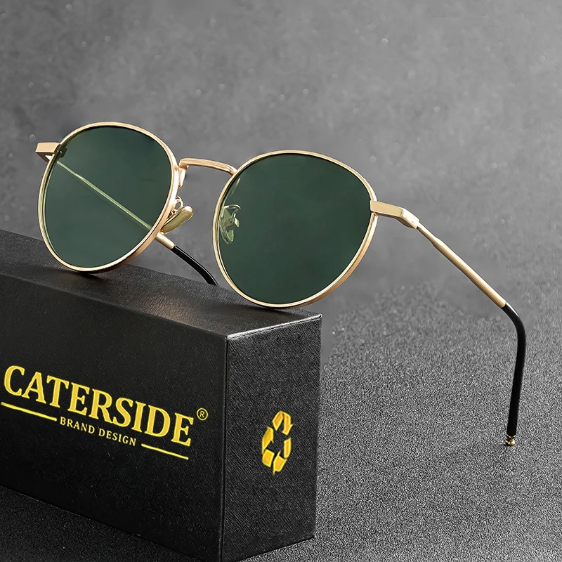 CATERSIDE New Retro Round Polarized Sunglasses Men Metal Small Frame Punk Sun Glasses Women Fashion Party Outdoor Driving UV400