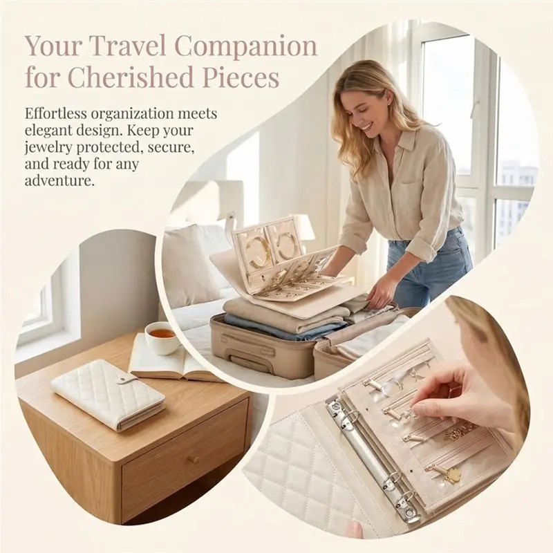 Reliable-Portable Travel Notebook Organizer Featuring Detachable Pouches, Jewelry Book Case Tangle-Free For Women Essential,Port
