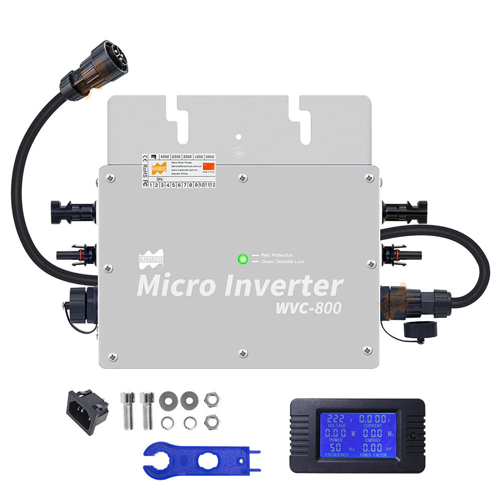 800W Grid Tie Solar Inverter 22-50VDC Input MPPT IP65 Microinverter AC Cable With AC Meter For 120V/230V Home Grid  Solar Panel