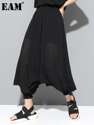 [EAM] High Elastic Waist Black Chiffon Long Harem Pants New Loose Fit Trousers Women Fashion Tide Spring Autumn 2024 1DF5297