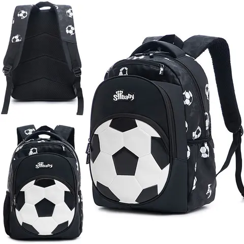 Cute 3D Football Kids Backpack, Lightweight Breathable School Bag for Boys Soccer Printed Student Daypack