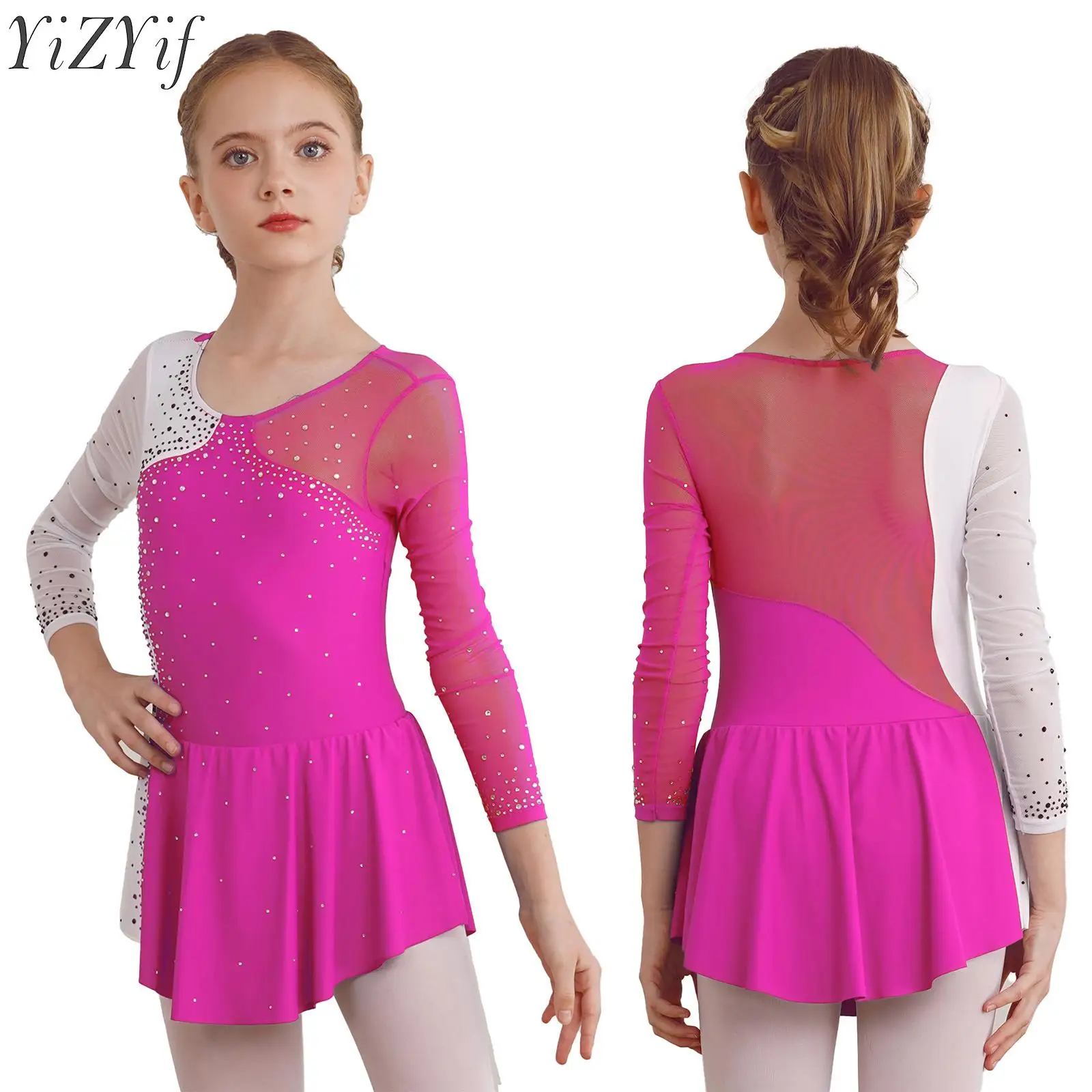 

Kids Girls Ballet Leotard Dress Long Sleeves Figure Skating Dancewear Ballerina Princess Costumes for Lyrical Stage Performance
