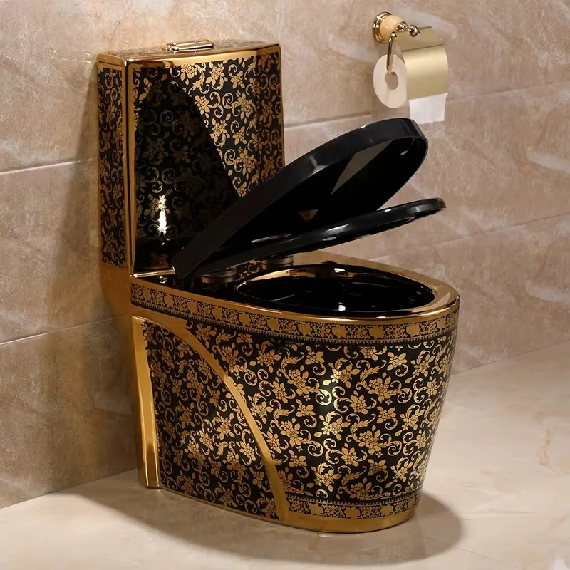 

luxury electroplating golden ceramic floor mounted toilet
