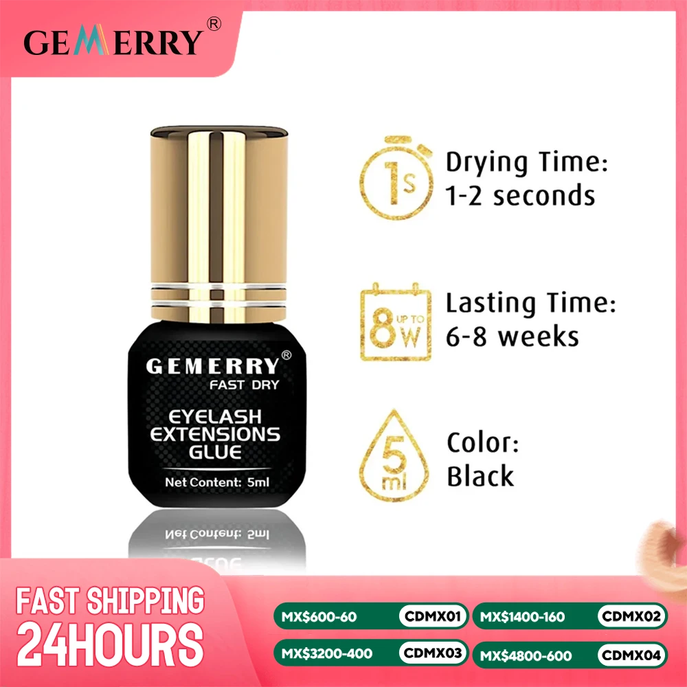 GEMERRY 5/10ML Fast Drying Eyelash Extension Glue Black lash Glue Strong Adhesive for False Eyelashes Retention 3-6 Months