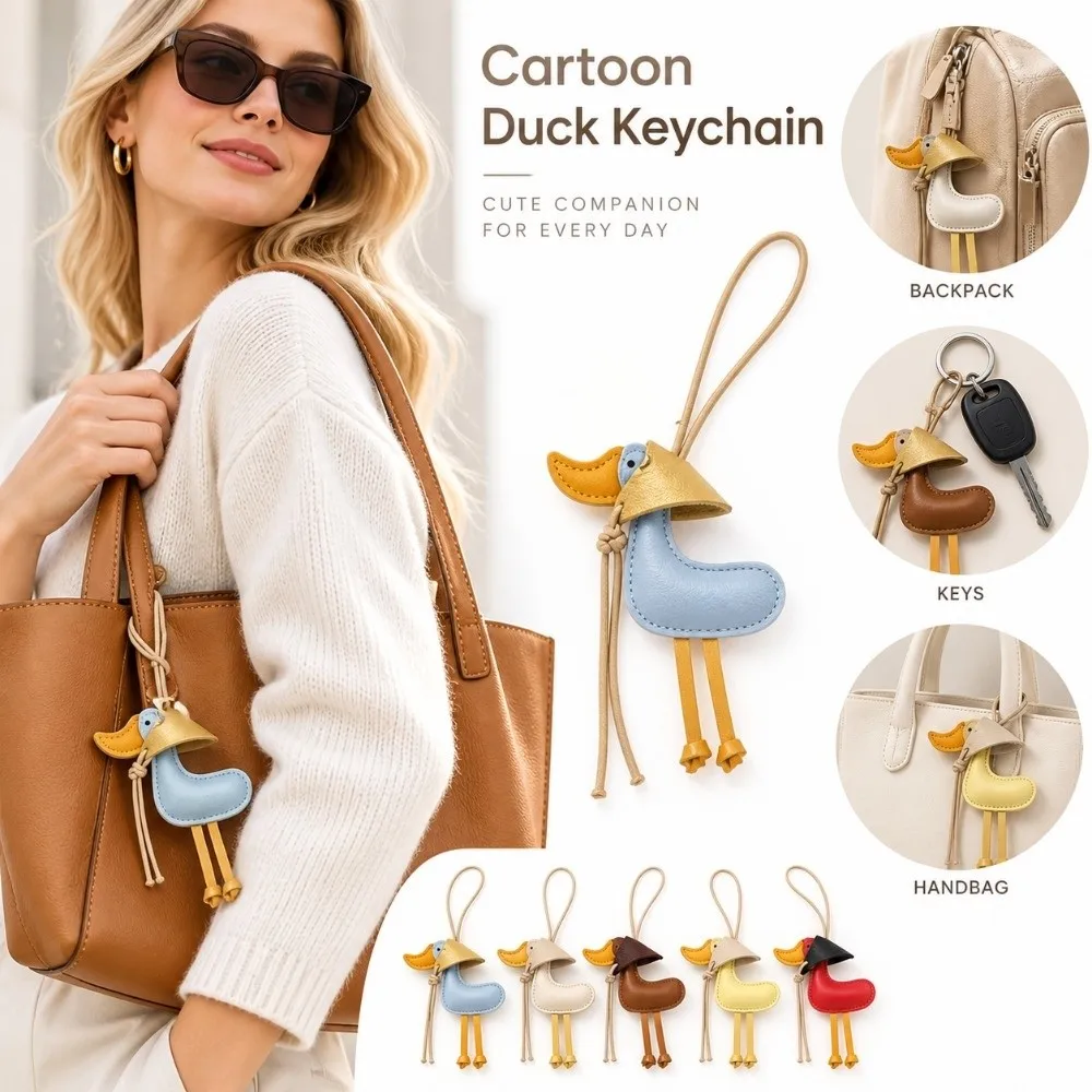 New PU Leather Duck Keychain Scarf Duck Shape Cute Style Cartoon Keyring Colorful Hanging Rope Car Keyring Backpack Accessory