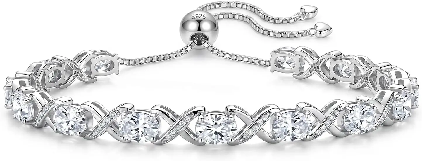 Moissanite Infinity Tennis Bracelets for Women, D Color VVS1 Oval Moissanite Bracelets with Adjustable Sterling Silver Infinity Knot Bracelet Jewelry Birthday Wedding Gift
