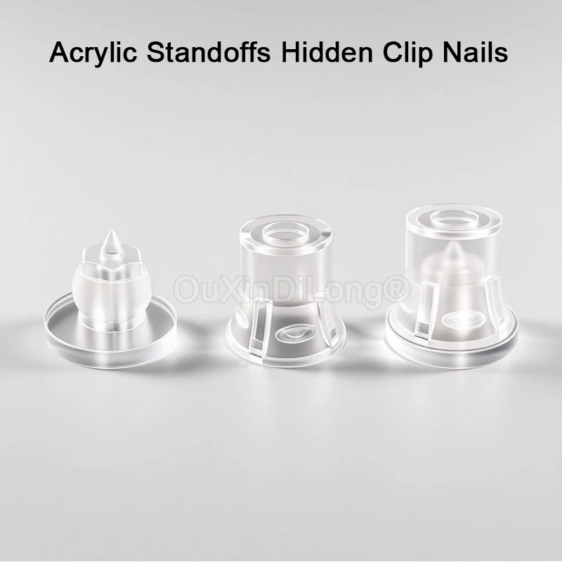 100PCS/LOT 30x30mm Hidden Standoffs Acrylic Invisible Standoffs Clip Nails Screw Advertising Nail for Hanging Signs Signage