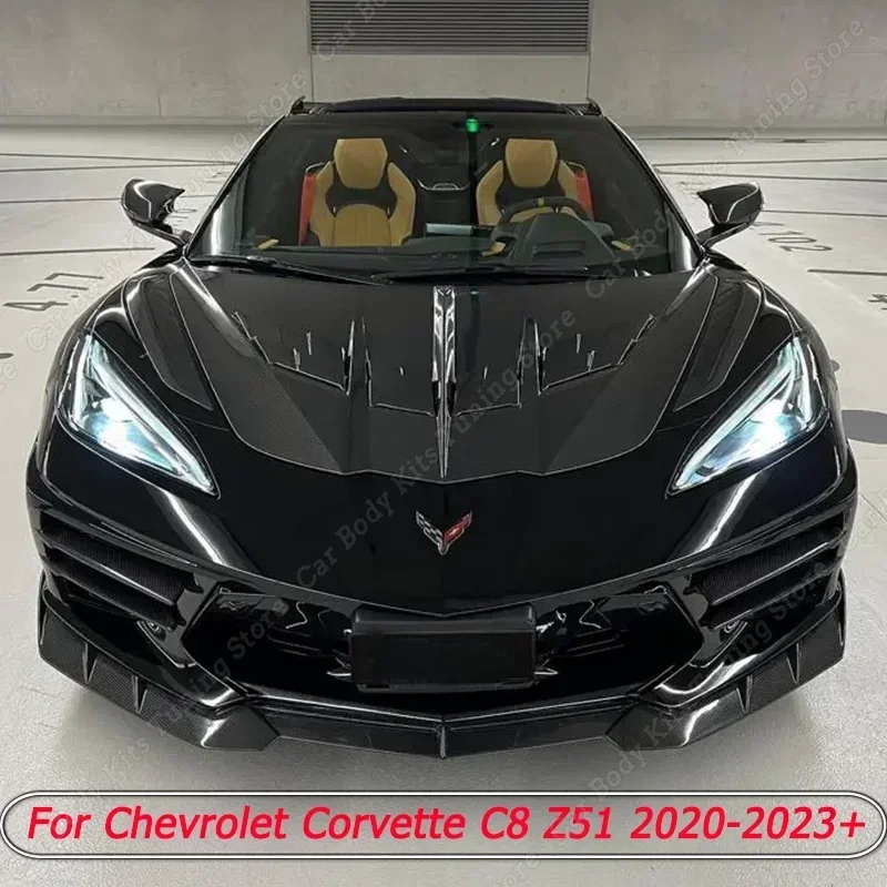 Car Front Bumper Lip Spoiler Cover Trim For Chevrolet Corvette C8 Z51 2020 2021 2022 2023+ Gloss Black Exterior Modification