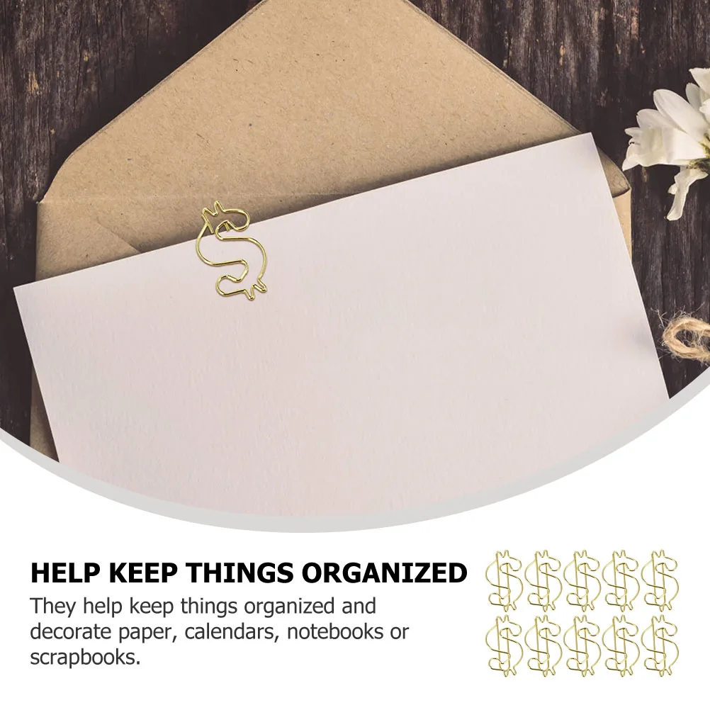 

10pcs Alloy Paper Clips Golden Decorative Office Supplies Long Lasting Scrapbook Notebook Calendar Mark