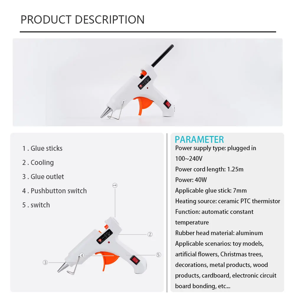 40w Hot Melt Glue Gun For 7mm Glue Stick Industrial Mini Glue Guns Thermo Electric Heat Handicrafts Diy Tools