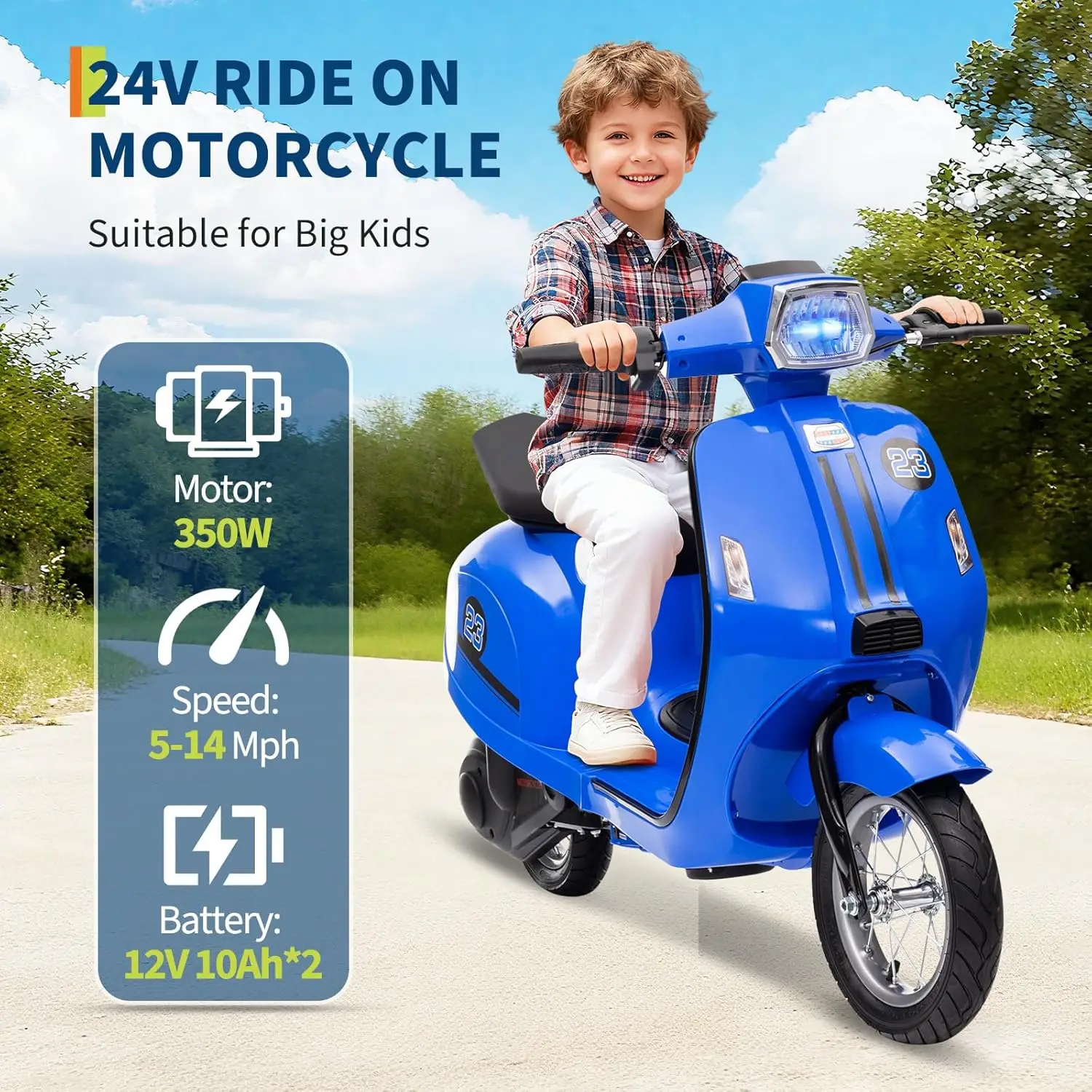 Scooter de moto électrique pour enfants 8-14, 24V 20AH, cyclomoteur avec lumières LED et moteur 350w, jouets pour enfants, moto