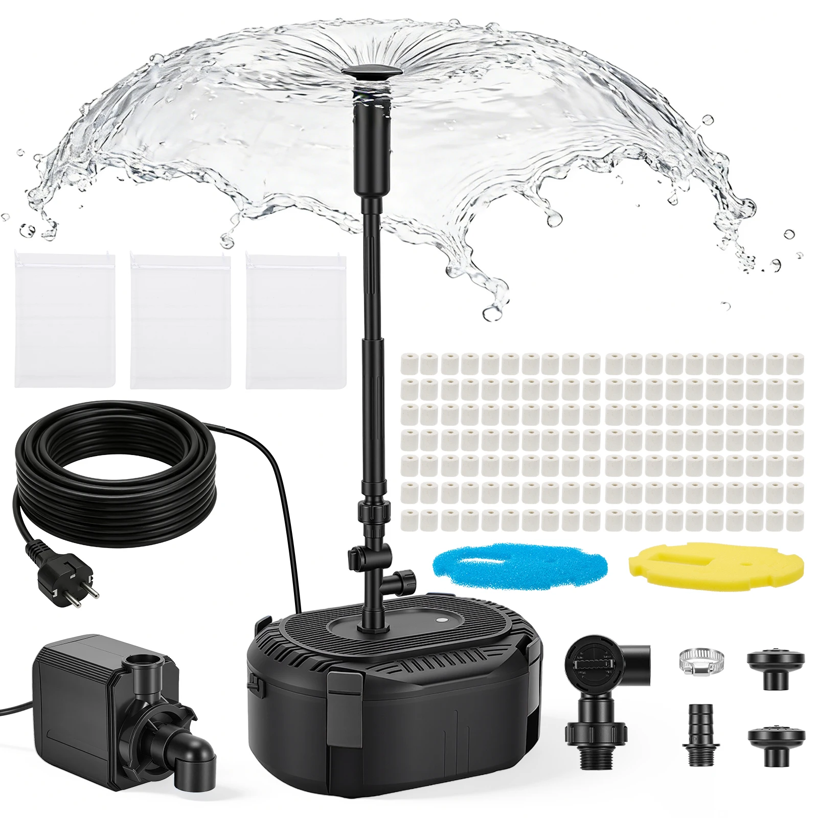 Kit de filtre pour bassin avec pompe à fontaine, kit de pompe et filtre pour bassin 100L/H avec pompe à eau submersible 60W