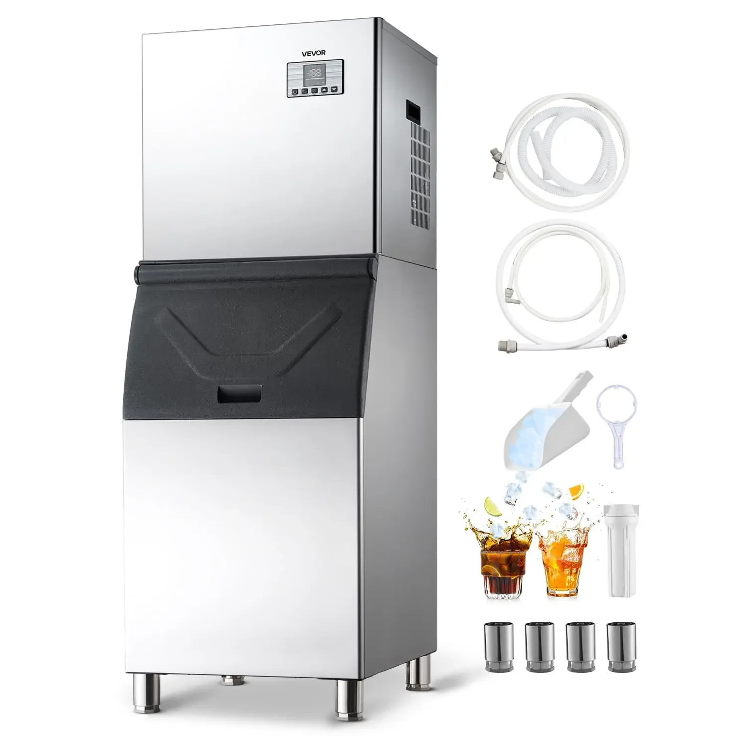 Commercial Ice Maker Machine, 400LBS/24H Ice-Making Machine with 300LBS Stainless Steel Storage Bin, Auto Self-Cleaning Ice Make