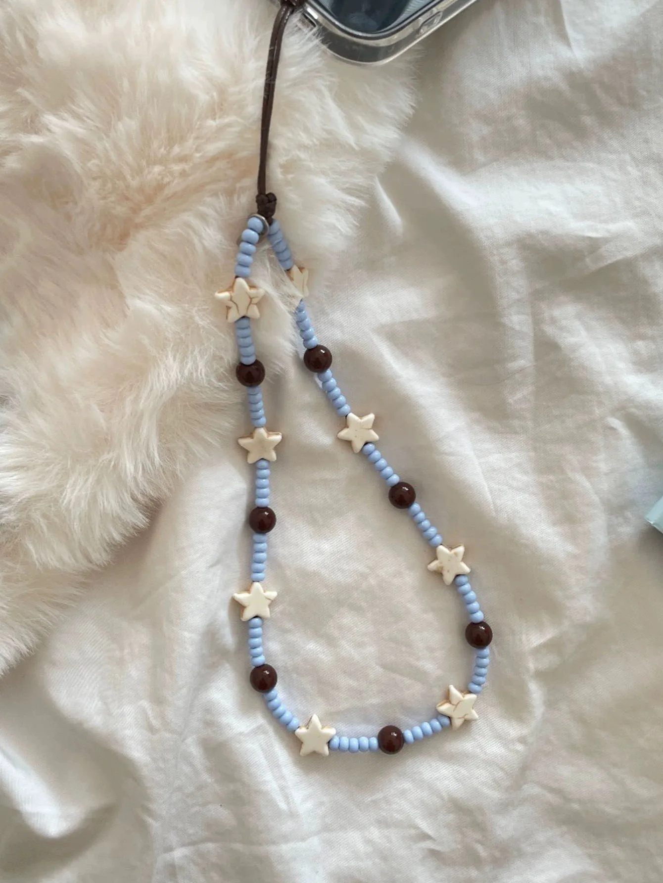 

1pcs Sea Breeze Fresh Sea Star Blue Beaded Phone Chain Hanging Rope Chain Pendant
