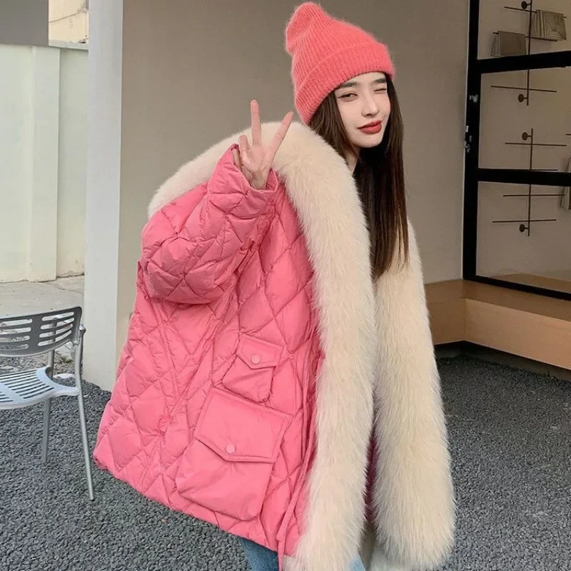 2023 New Young Navy Collar Imitation Fox Fur Jacket Women\'s Down Cotton Jacket Fashionable Casual Comfortable Pie Overcome