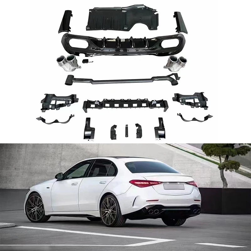 High Quality Car Bumper Fit for Benz W206 2020+ Sports Version Upgraded C43 AMG Rear Diffuser Auto Exterior Accessories