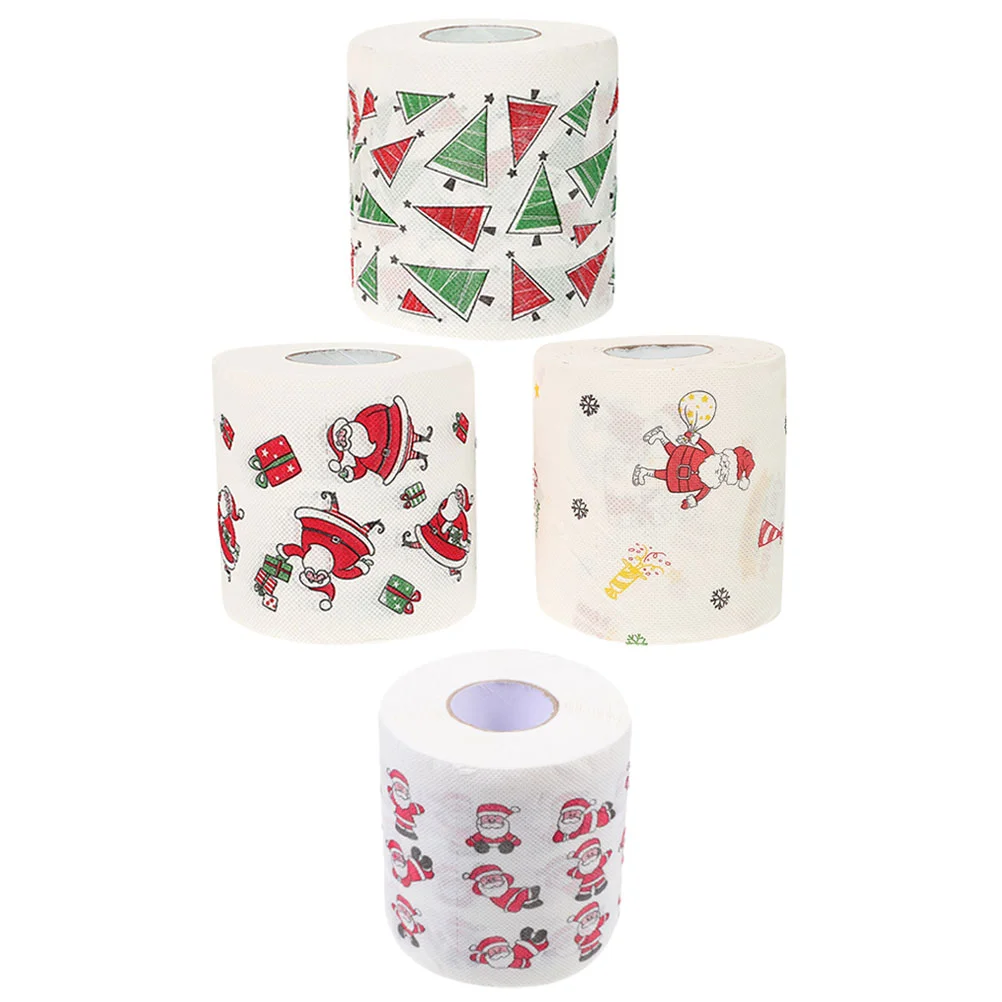 4 rolos de papel higiênico com padrão de Natal, guardanapo de almoço, impressão de Natal, padrões decorativos de cozinha