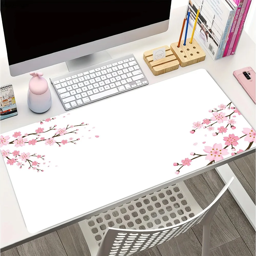 

Gaming Mouse Pad, Large Desk Mat, Anti-slip Rubber, Stitched Edges, Cherry Blossom Print, Extended Office Mat