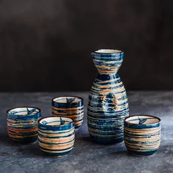 Blue Porcelain Saki Set with 1 Sake Carafe 4 Sake Cups Ceramic Japanese Sake Set Soju Cup Tokurri Bottle 150ml