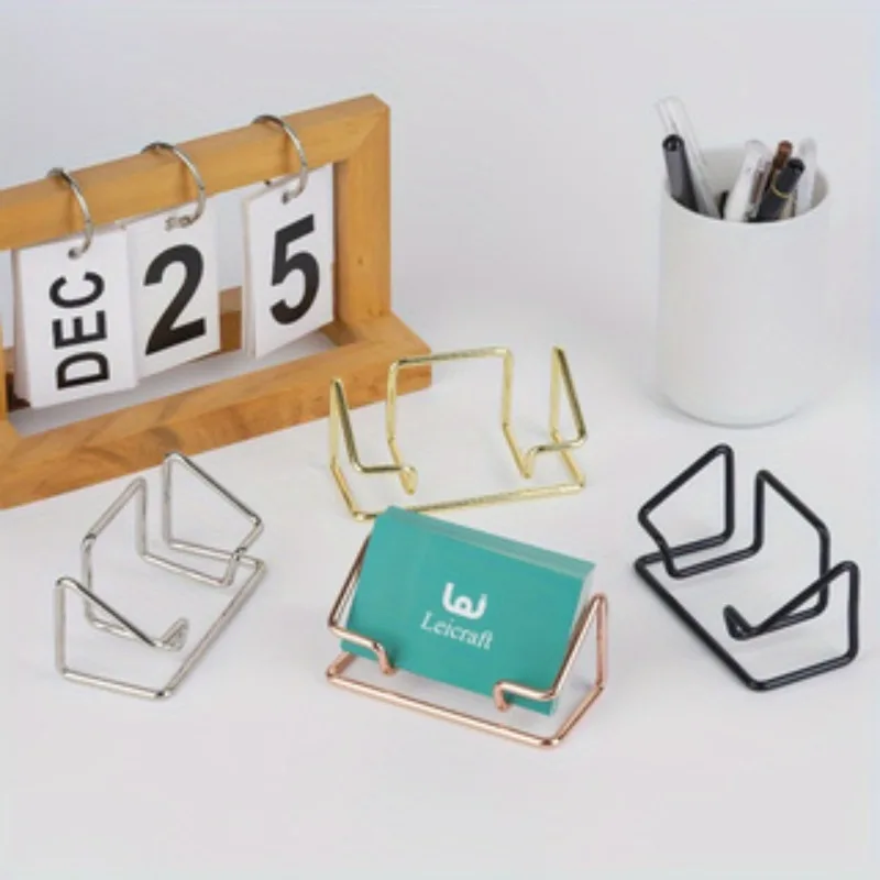 1Pc Cute Metal Desktop Business Card Holder, Front Desk Card Storage Organizer Holds Up to 100 Business Cards
