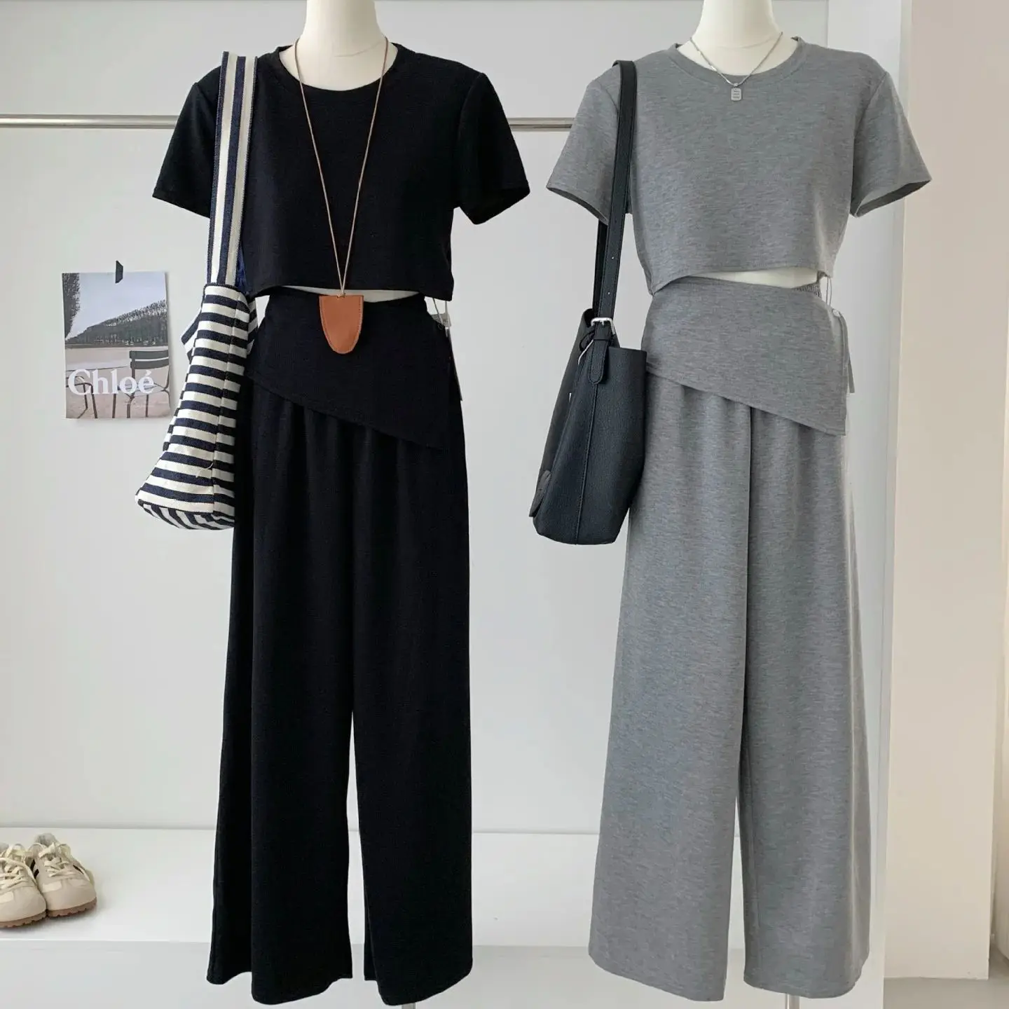 

2025 Summer Pure Desire Fashion Set Women's Design Irregular Short sleeved Top+A-line Skirt Pants Two piece Set