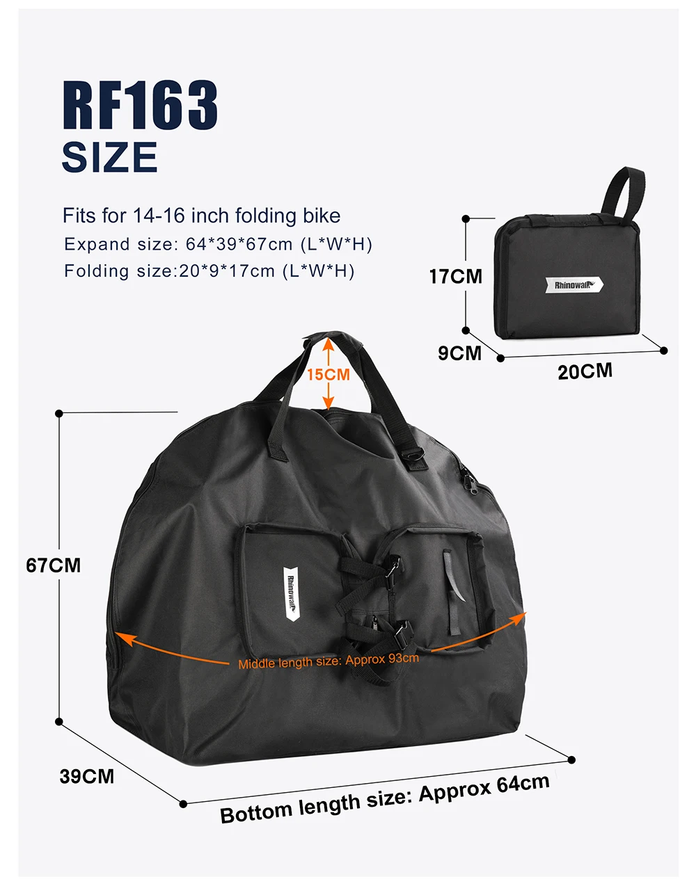 Sac De Transport Vélo Rhinowalk – 16 Pouces – Pliable – Noir – Neuf – Pour Voyage