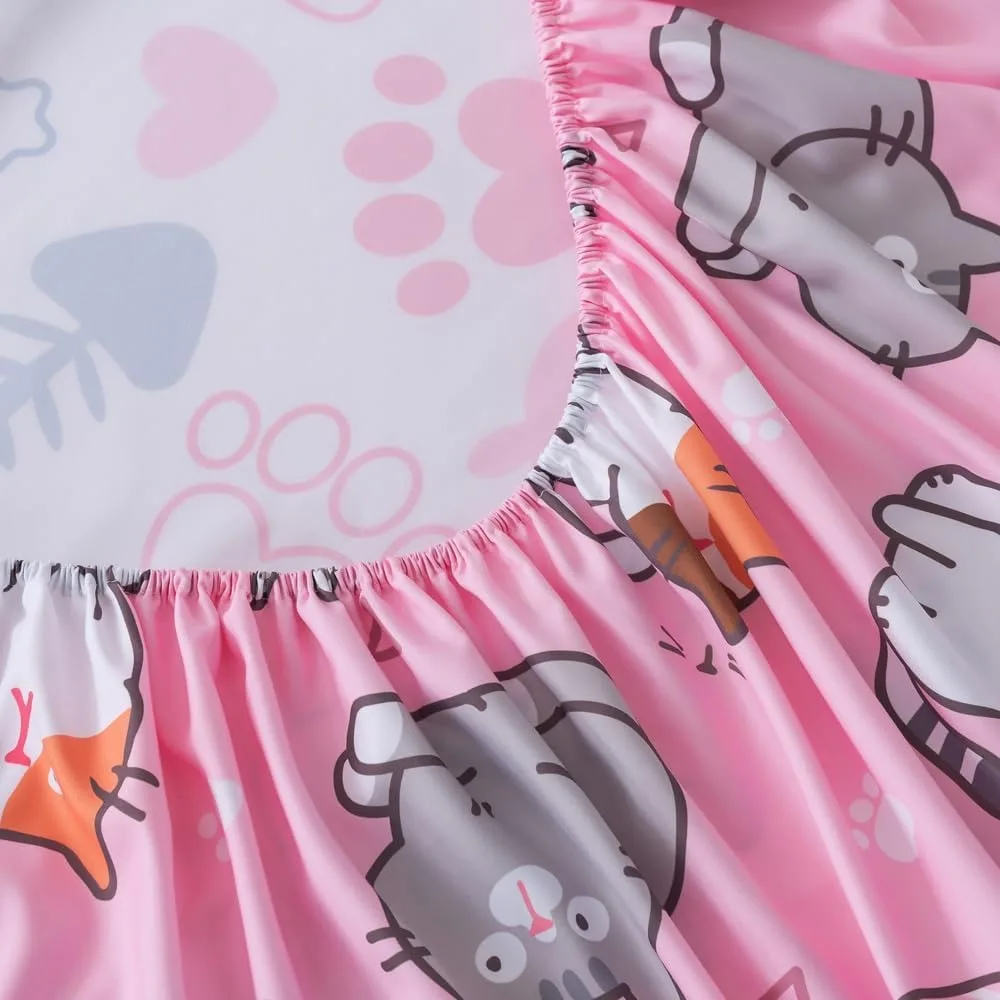 ADASMILE A & S الاطفال المعزي مجموعة سستة الفراش التوأم للفتيات القط المعزي مع ملاءات الأسماك Kawaii القط الفراش مجموعات للأطفال #6