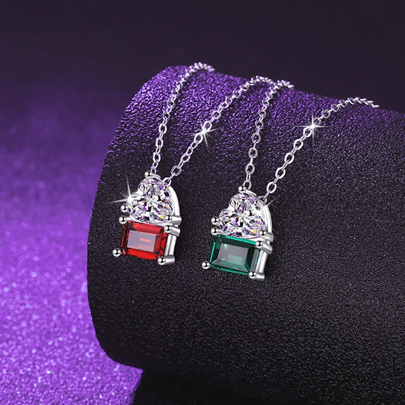 

S925 Silver White Gold Plated 2CT Heart Shape Multi-Layer Color Moissanite Pendant Necklace for Women, Exquisite Jewelry.