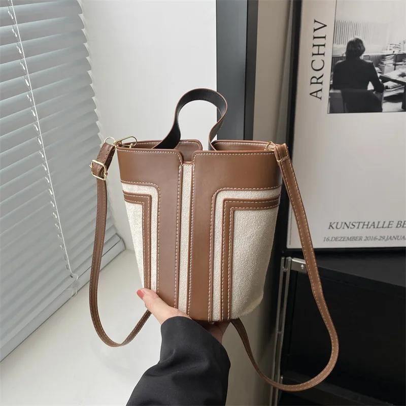 

​​2025 New Womens Colorblock Bucket Bag Trendy Shoulder Purse Stylish Handheld Tote Minimalist Crossbody Bag Fashionable Chic​