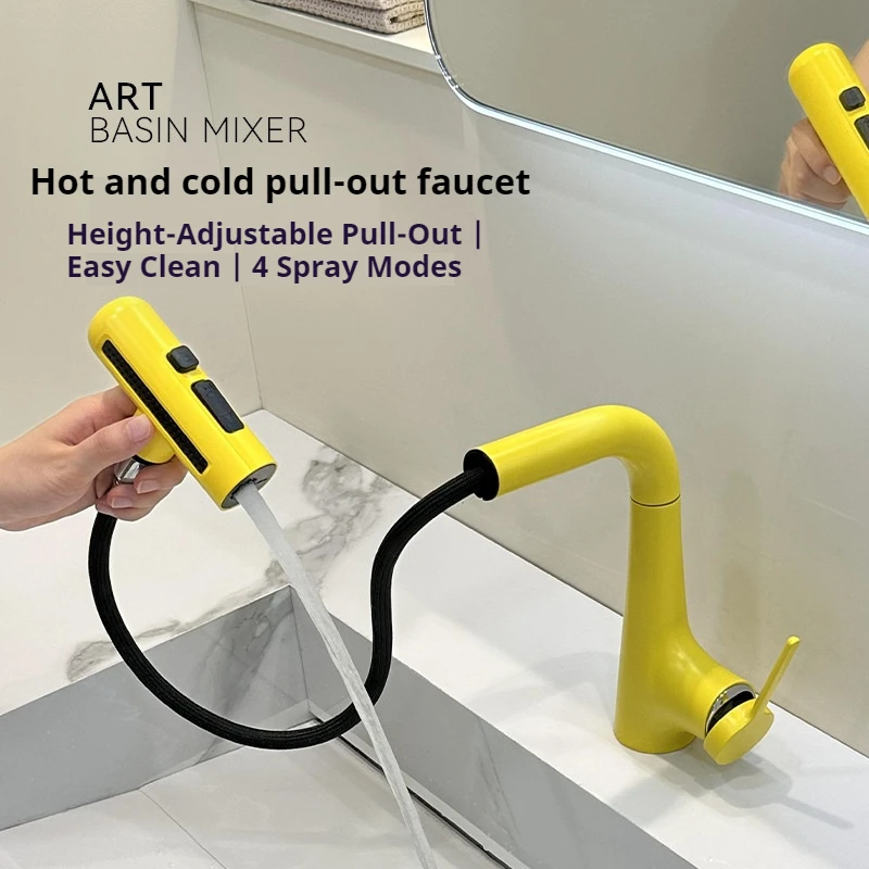 Multi Functional Bathroom Basin Faucet 4 Water Outlet Mode Spray Faucet 360°Rotation Stretchable Hot Cold Water Sink Mixer Tap