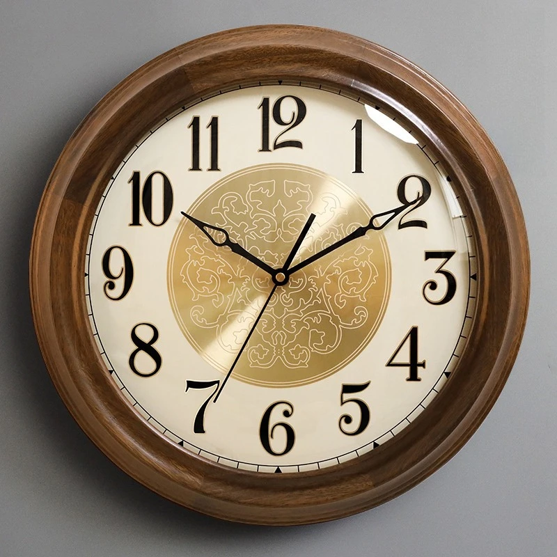 

New Chinese style, solid wood decorative clock wall clock living room, household clock wall hanging