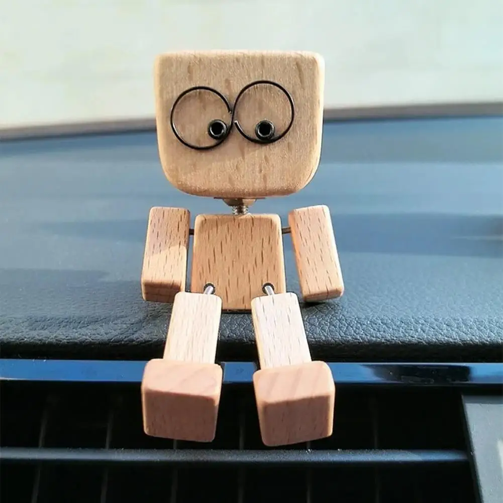 Shaking Wooden Man Figurine Car Decoration Small Ornaments Leg-swinging Robot Figurine Cute Wood Man Car Good Creative Gifts