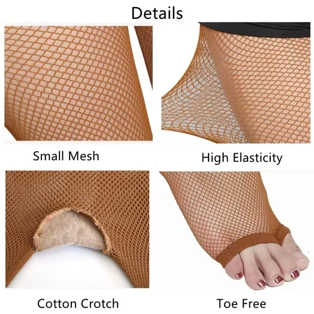 Fashion Plus Size Latin Tights Slim Design See Through Fishnet Stockings Reinforced Cotton Crotch Soft Mesh Pantyhose