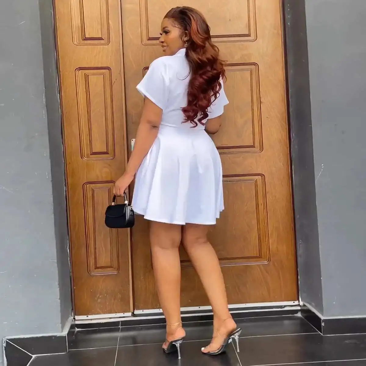 BabYoung pantalón corto informal camisa de manga vestido de mujer de cintura alta 2025 verano sólido noche fiesta Club estiramiento Mini vestidos de A-E